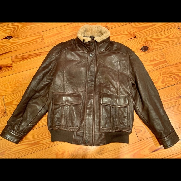 Andrew Marc New York Brown Leather Bomber Jacket - Picture 1 of 8